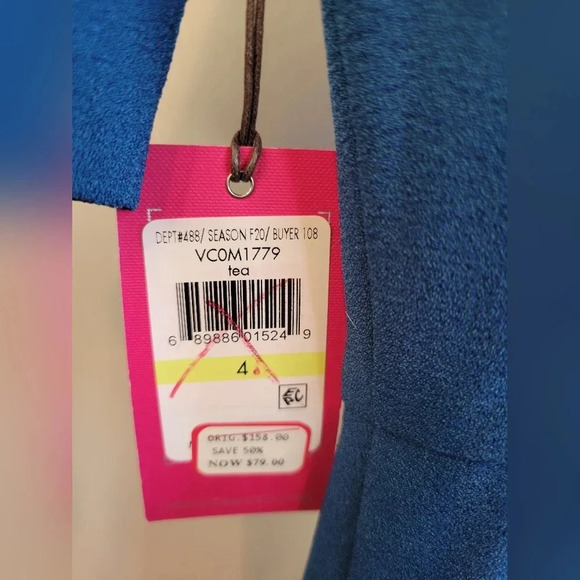 NWT Vince Camuto Bluegreen Dress with Bow short sleeves zipper  back size 4 - Picture 6 of 12